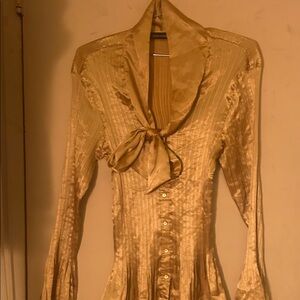 Ashley Stewart Gold Blouse with Bow Detail